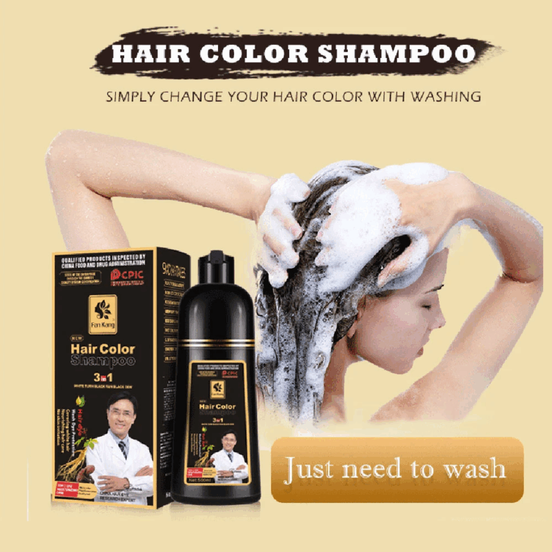 3 In 1 Instant Coloring Shampoo Natural Black Color for Men Women