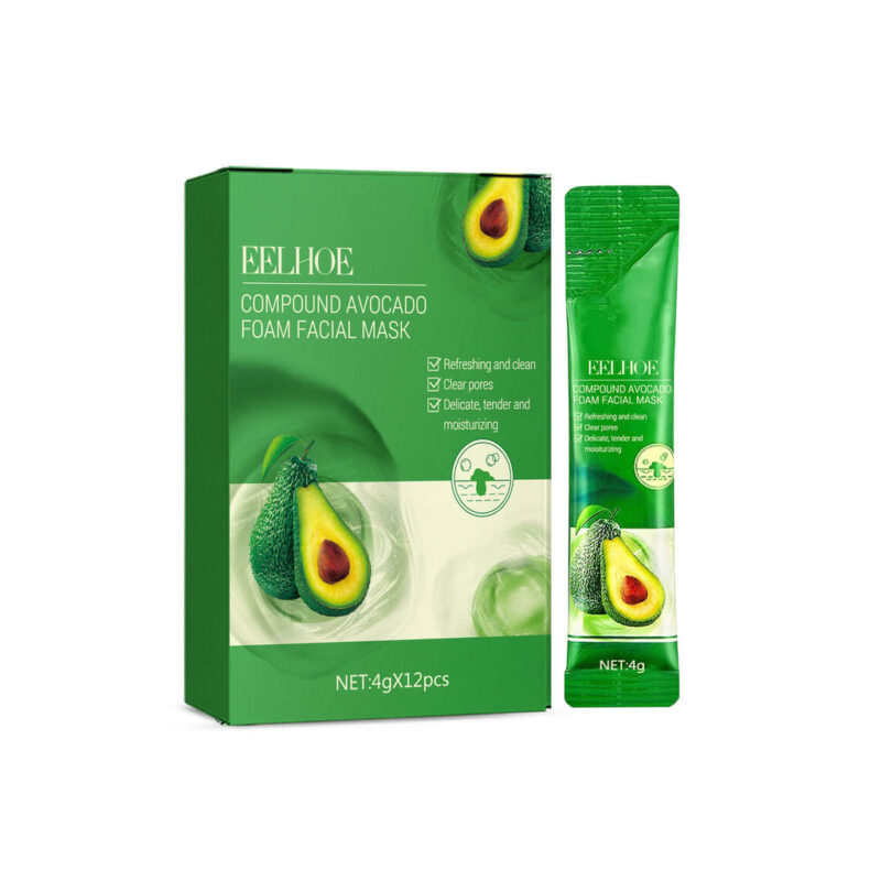 Oem Custom Logo 4g*12pcs Moisturizing Pore Cleaning Avocado Foam Face Sheet Mask Full Face Mask Facial Mask - Image 2