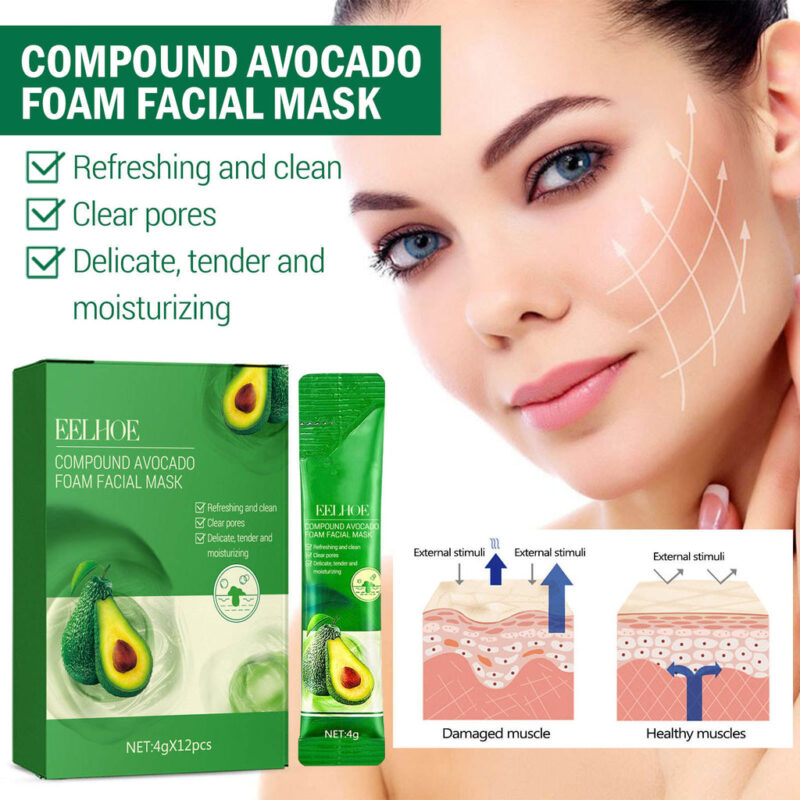 Oem Custom Logo 4g*12pcs Moisturizing Pore Cleaning Avocado Foam Face Sheet Mask Full Face Mask Facial Mask